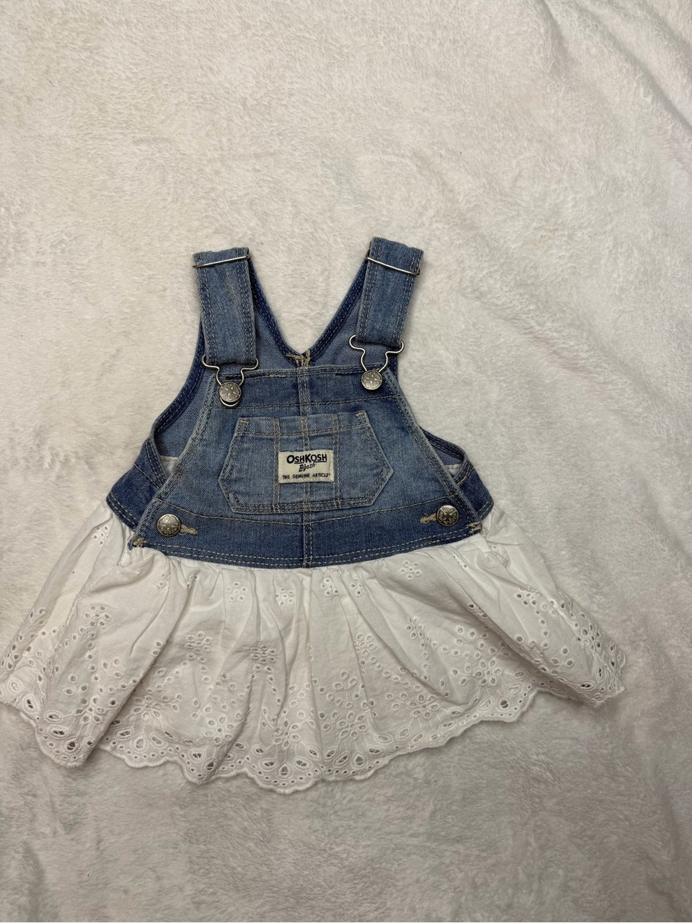 OshKosh B'gosh Denim Overall Dress with White Eyelet Skirt - Blue & White